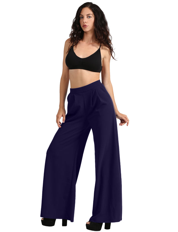 Wide Leg High-Waisted Palazzo Trousers, Dark Navy