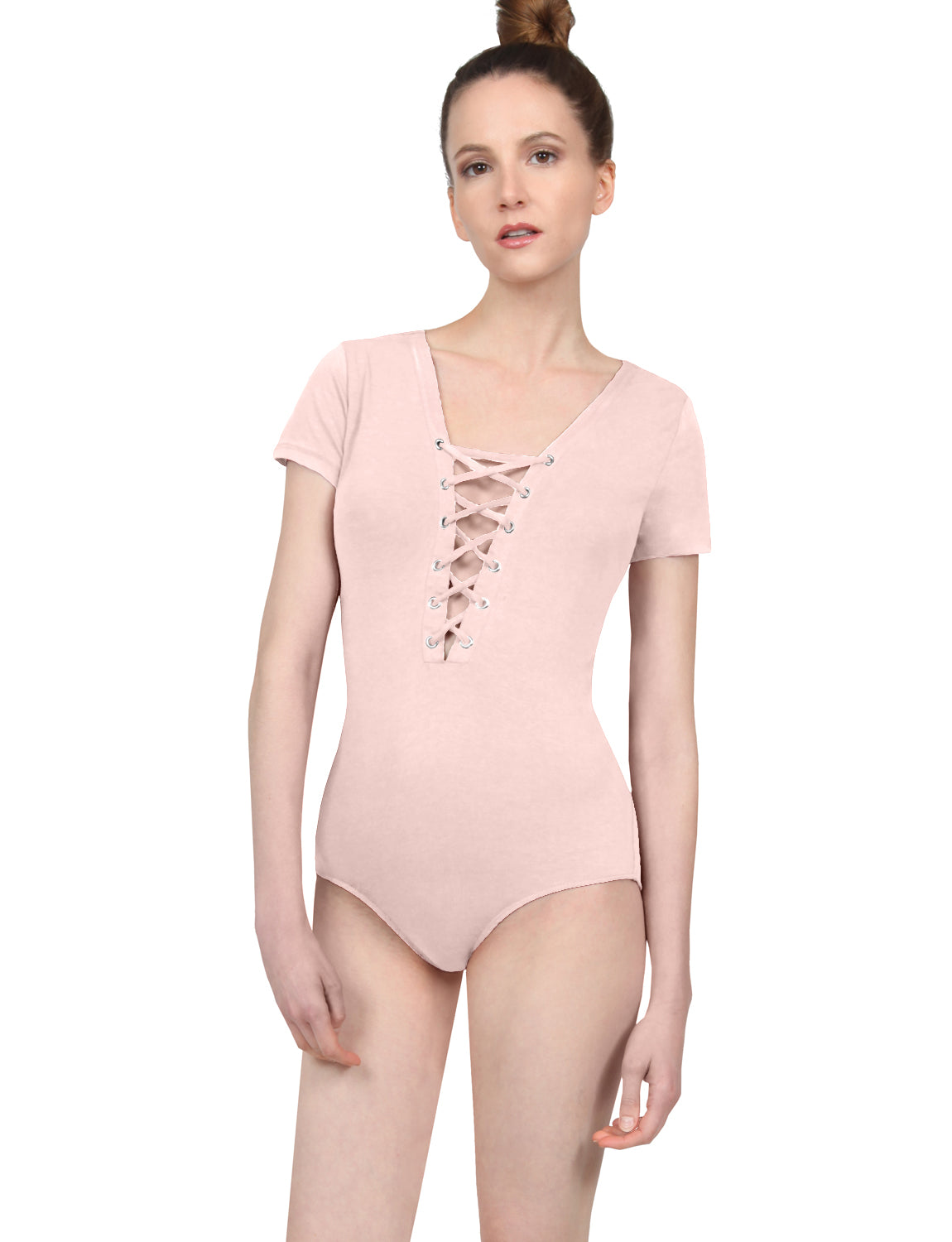 SEXY FITTED STRETCHY SHORT SLEEVE LACE UP STRAP SNAP BUTTON BODYSUIT - NE  PEOPLE