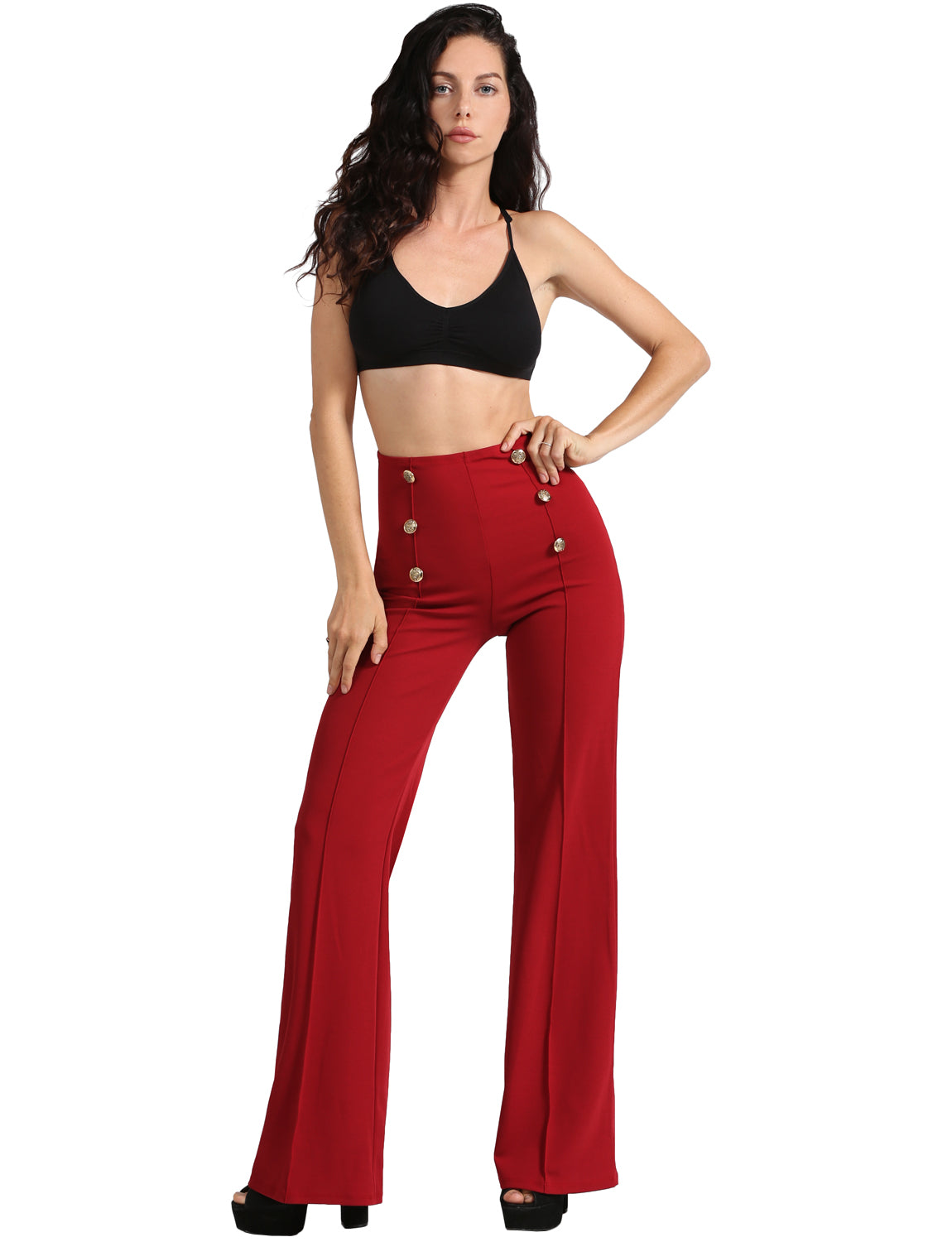 Womens High Waist Sailor Bell Bottom Long Pants - NE PEOPLE