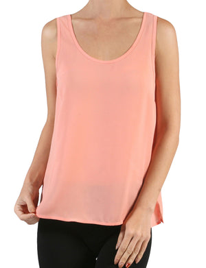 LIGHT WEIGHT BASIC SCOOP NECK SLEEVELESS CHIFFON DOBBY CAMI TOP NEWT105 