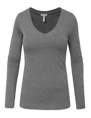 LIGHT WEIGHT BASIC LONG SLEEVE V-NECK CASUAL T-SHIRTS NEWT77 