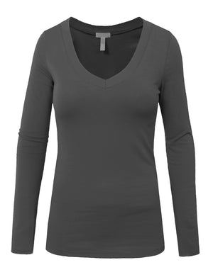 LIGHT WEIGHT BASIC LONG SLEEVE V-NECK CASUAL T-SHIRTS NEWT77 